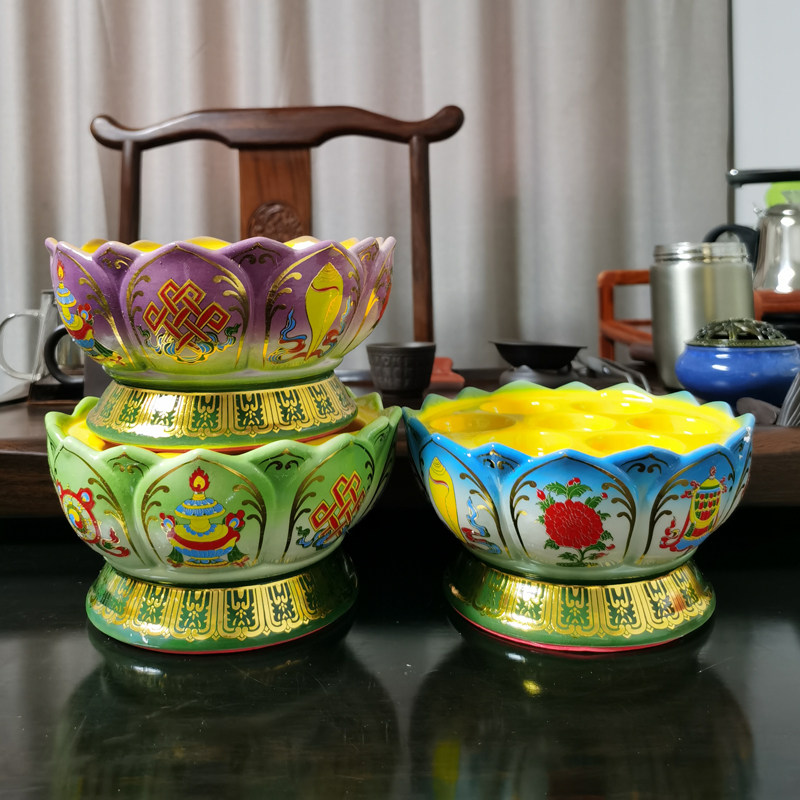 美瓷灯座陶瓷莲花烛台七星酥油烛台家供灯供灯烛台七个