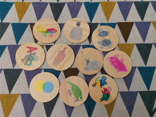 小动物 木制圆形 摆件 catmimi55 装 变色龙 杯垫 饰 leo