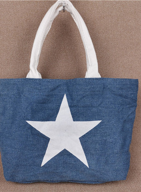 VX-BAG-025日本星星 蓝色牛仔色 珠宝牌手提包 便当包 拎带掉皮