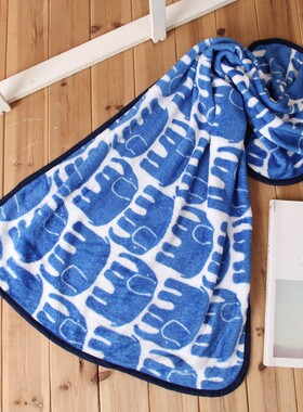 日本居家北欧风 蓝色 大象 可爱花纹 休闲毯 盖毯 空调毯60*90cm