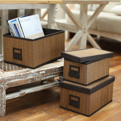 竹编有盖居家整理储物箱复古风