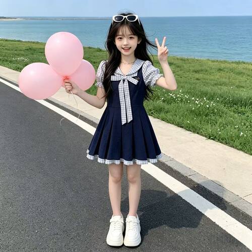 女童夏季假两件娃娃领公主裙