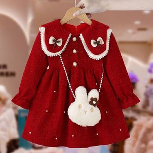 女童冬季加绒加厚连衣裙2025年时髦洋气公主裙长裙冬装小香风裙子