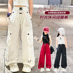 女童工装裤潮酷穿搭春秋白色黑色美式爵士舞洋气夏款儿童夏季裤子