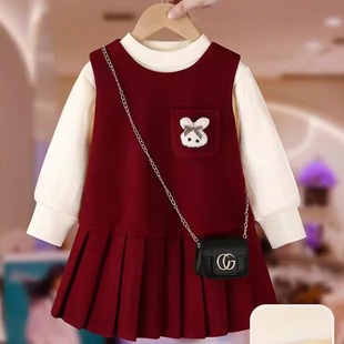 女童红色拜年服连衣裙2026新款冬季大童女孩过年毛衣裙子儿童套装