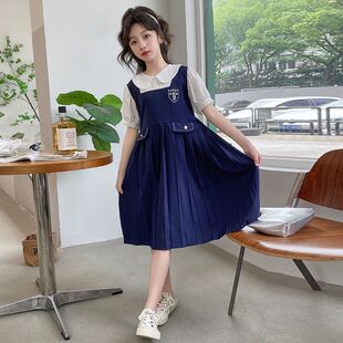公主裙 女童连衣裙2025夏季 新款 学院风儿童夏装 洋气女孩英伦风短袖