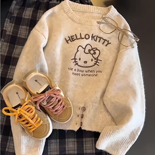 洋气儿童衣服可爱卡通KT猫圆领上衣童装 韩版 毛衣2025新款 女童秋装