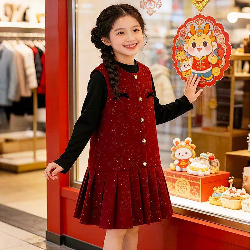 女童中式风加绒连衣裙2026新款秋冬装洋气蝴蝶结公主裙保暖两件套,童装/婴儿装/亲子装,连衣裙,淘宝优惠券,粉丝福利购,淘宝优惠卷