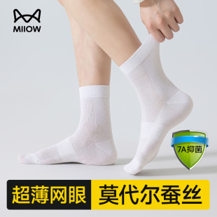 桑蚕丝莫代尔网眼西装 超薄款 商务黑色长袜男 夏季 猫人中筒袜子男士