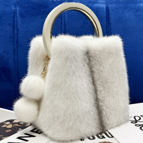 水桶包水貂毛整皮简约单肩斜跨包