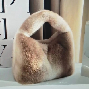 吐司包进口水貂毛毛皮草包手提包2024秋冬包包女斜挎单肩 原创