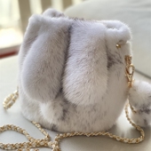 兔子耳朵包进口水貂毛真皮草十字貂整皮包包2024新款 单肩斜挎可爱