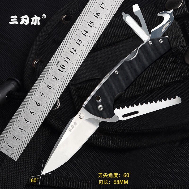 三刃木7106高硬度户外折叠小刀野外求生防身多功能工具