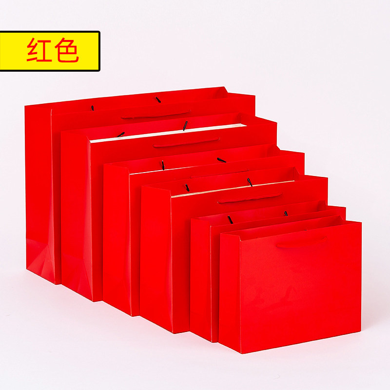 红色纸袋手提袋礼品袋服装店时尚包装袋女款购物袋广告袋LOGO定制