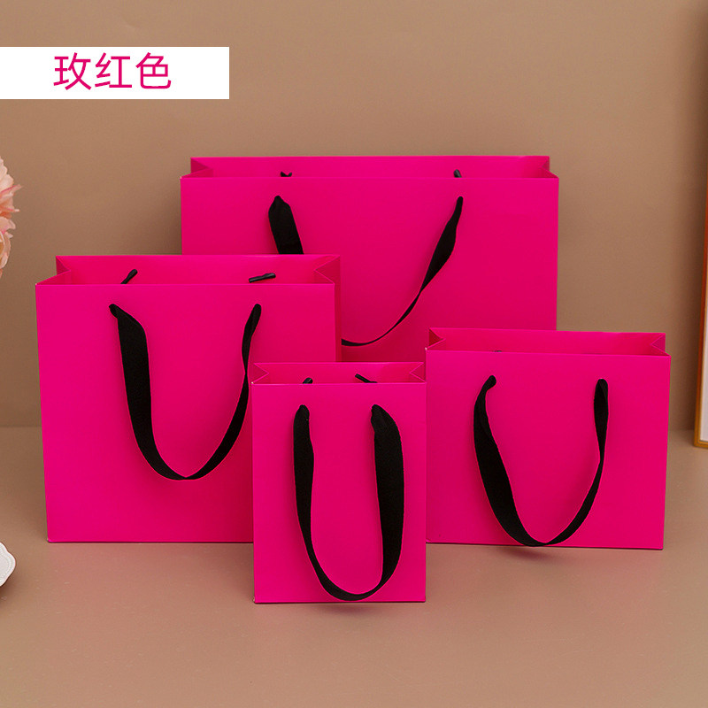 玫红色手提袋礼品袋服装店时尚包装袋女款购物袋广告袋LOGO定制