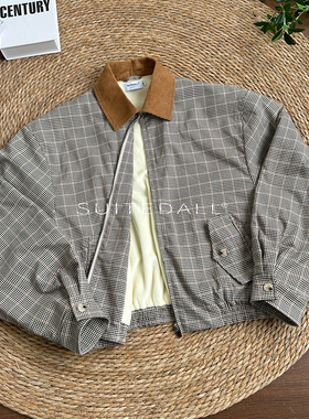 ALLFIT 威尔士亲王千鸟格灯芯绒领短款宽松外套 加绒百搭夹克冬男