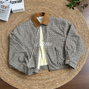 加绒百搭夹克冬男 宽松外套 ALLFIT 威尔士亲王千鸟格灯芯绒领短款