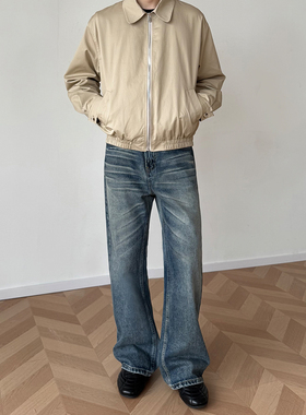 ALLFIT“2021M”复古蓝牛直筒微喇立体猫须四季百搭水洗牛仔裤男