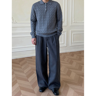 SUITEDALL垂感老钱风条纹西裤 cleanfit松弛感阔腿休闲长裤秋男