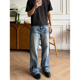 ALLFIT 深海蓝A字宽松直筒牛仔裤14oz立体猫须蜂窝百搭通勤长裤男