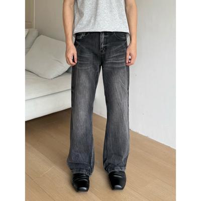 ALLFIT直筒微喇压皱闪电黑牛