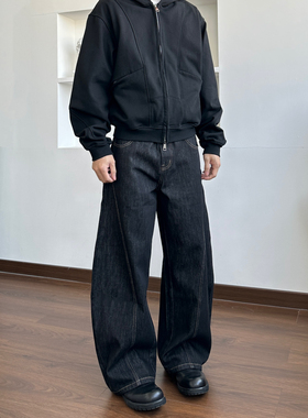 ALLFIT 弯刀原牛黑色牛仔裤 cleanfit小众潮流宽松休闲百搭长裤男