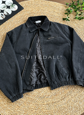 ALLFIT 水洗做旧斜纹牛仔外套 J97短宽加厚保暖翻领百搭棉服冬男