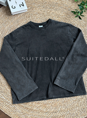 ALLFIT 炒雪花水洗短宽长袖T恤 280g刺绣做旧破坏街头百搭上衣