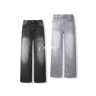 男 Cleanfit宽松水洗复古黑灰休闲长裤 ALLFIT 简约A字直筒牛仔裤