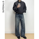 SUITEDALL刀锋猫须蓝牛仔裤 男女 13盎司水洗做旧宽松直筒休闲长裤