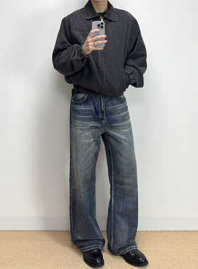 ALLFIT 刀锋猫须蓝牛仔裤 13盎司水洗做旧宽松直筒休闲长裤男女