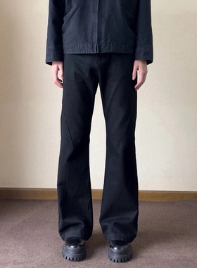 SUITEDALL黑色微喇叭水洗牛仔裤 百搭高街简约休闲压褶长裤ALLFIT