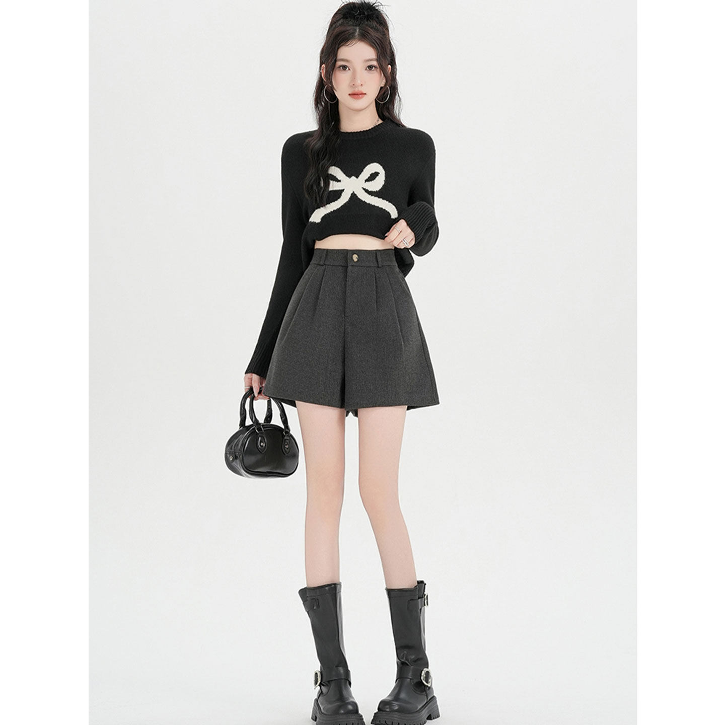 黑色毛呢阔腿短裤女2026春季新款高级灰色高腰西装裤a字外穿靴裤,女装/女士精品,休闲裤,淘宝优惠券,粉丝福利购,淘宝优惠卷