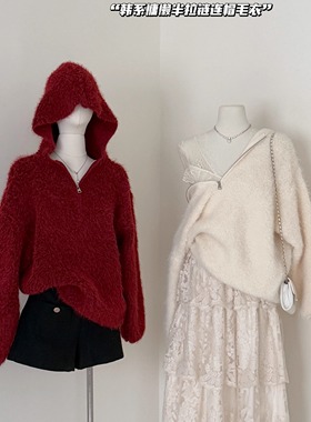 红色加厚百搭毛衣外套女韩版2025秋冬新款宽松显瘦软糯套头针织衫