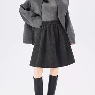 毛呢a字短裙女秋超好看冬装 高腰五分中裙梨形遮胯显瘦蓬蓬半身裙