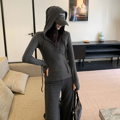 内搭可外穿连帽长袖T恤女2025新