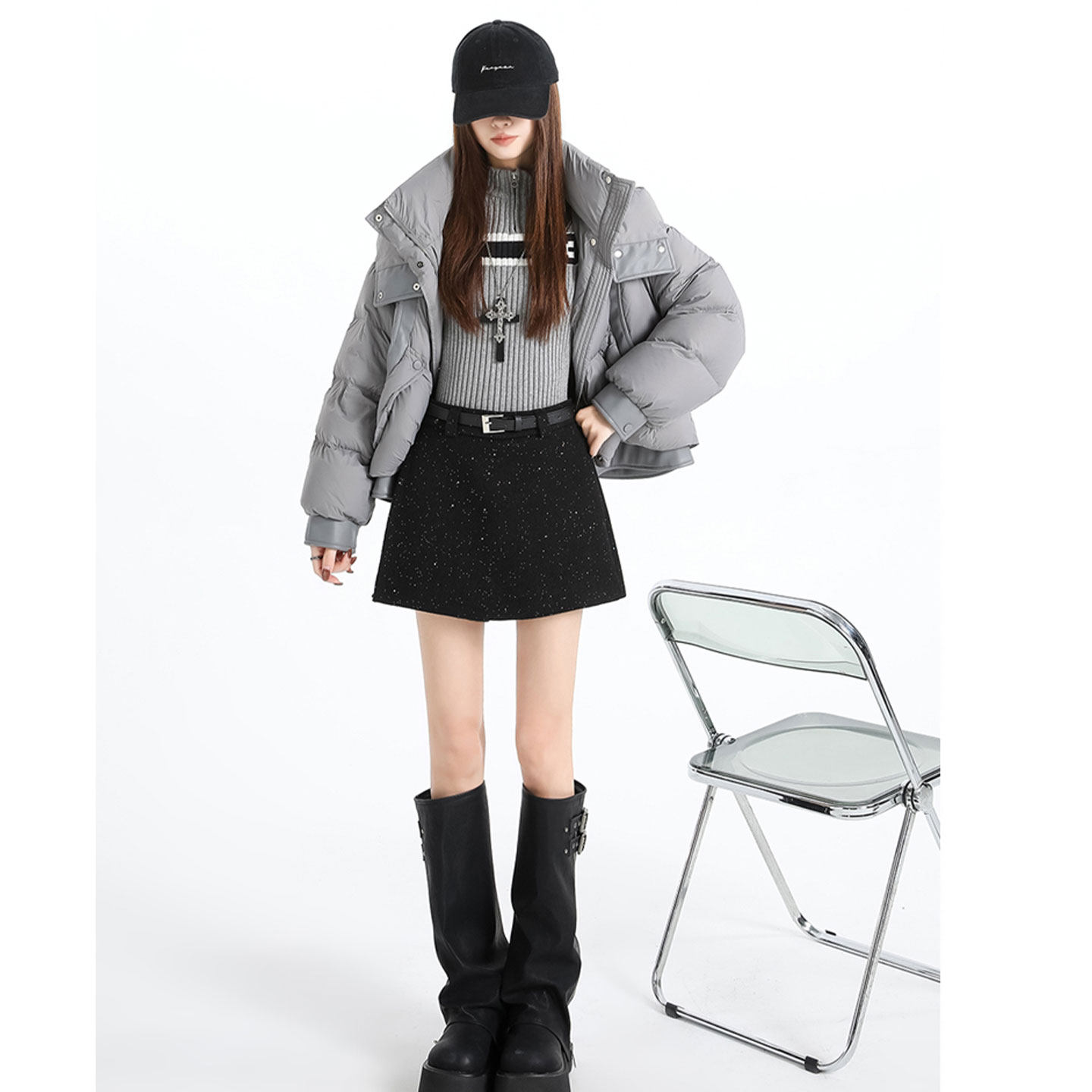 【赠运费险】侧开叉亮片毛呢裙女