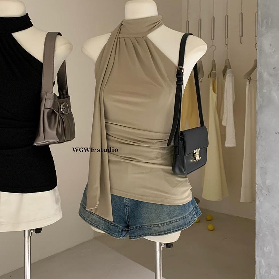 简约气质飘带无袖吊带背心