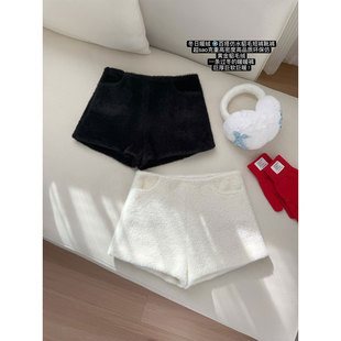 秋冬bi备白色裤子毛绒仿貂绒短裤女春季腿长气质阔腿小个子休闲裤