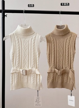 高领针织背心女秋冬修身内搭绝美好看马甲无袖叠穿毛衣上衣+腰带