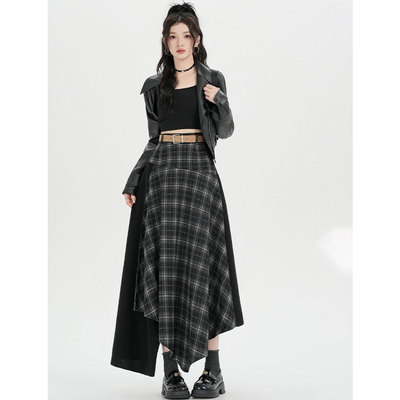 【赠运费险】不规则格子半身裙