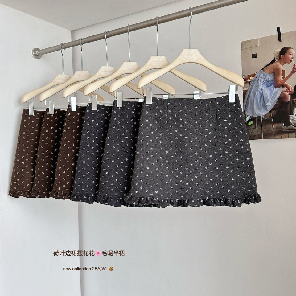miu系高知半裙木耳边毛呢半身裙
