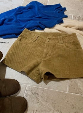 美式复古灯芯绒低腰短裤女秋冬辣妹超火的加厚显瘦休闲外穿打底裤