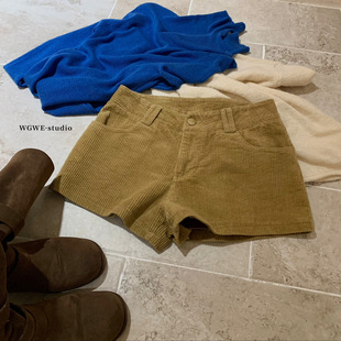 美式复古灯芯绒低腰短裤女秋冬辣妹超火的加厚显瘦休闲外穿打底裤