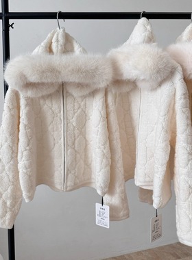 毛领高级感软糯糯毛衣外套女秋冬季慵懒保暖连帽羊毛针织开衫上衣