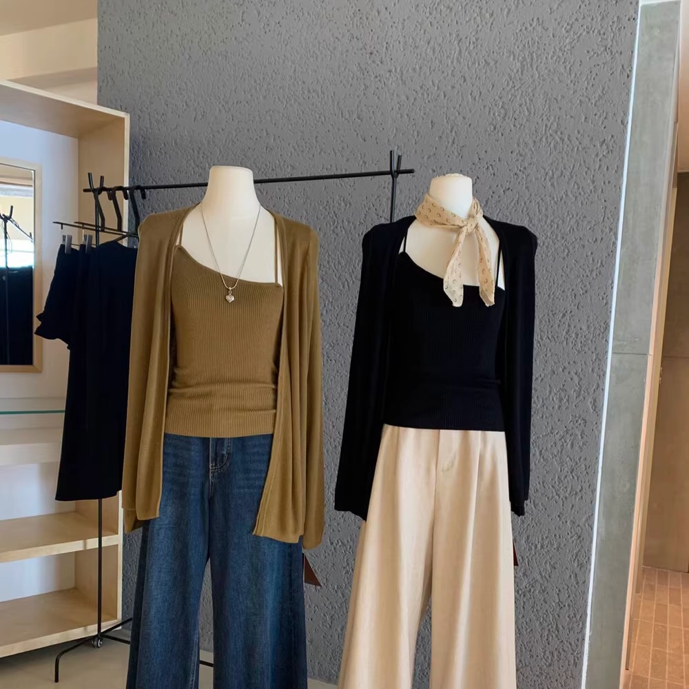 长袖针织开衫外套女+吊带背心