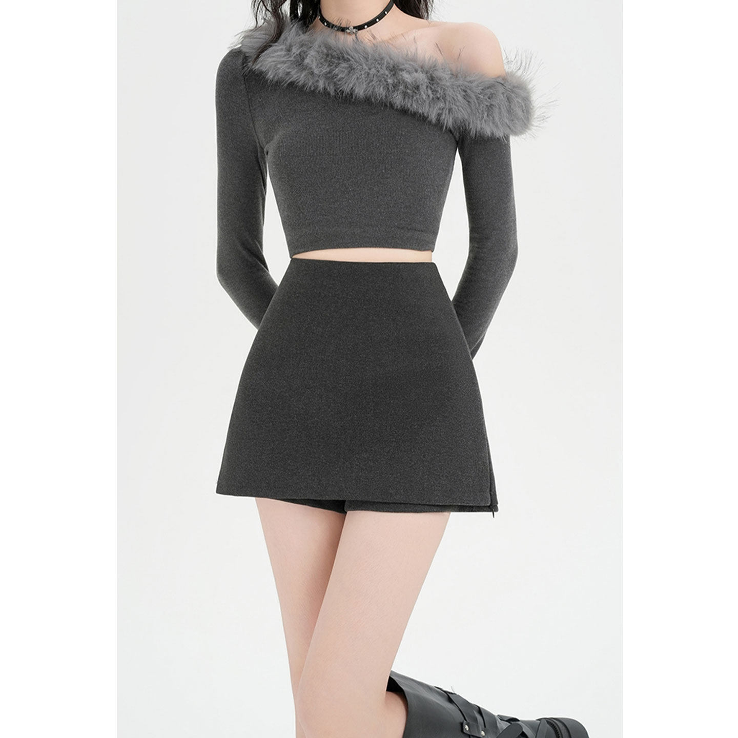 灰色假两件复古毛呢半身裙女秋冬新款黑色短裙子显瘦高腰遮胯裙裤,女装/女士精品,半身裙,淘宝优惠券,粉丝福利购,淘宝优惠卷