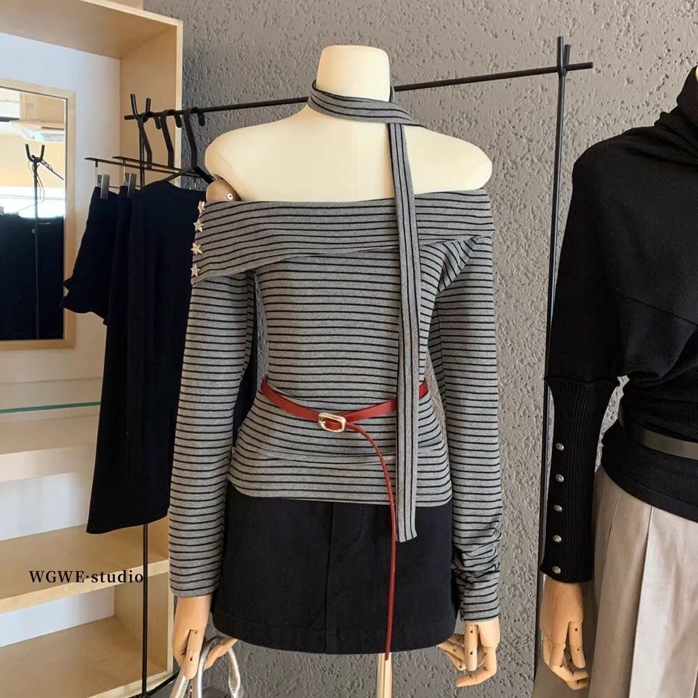 露肩打底衫绝美巨好看的小上衣