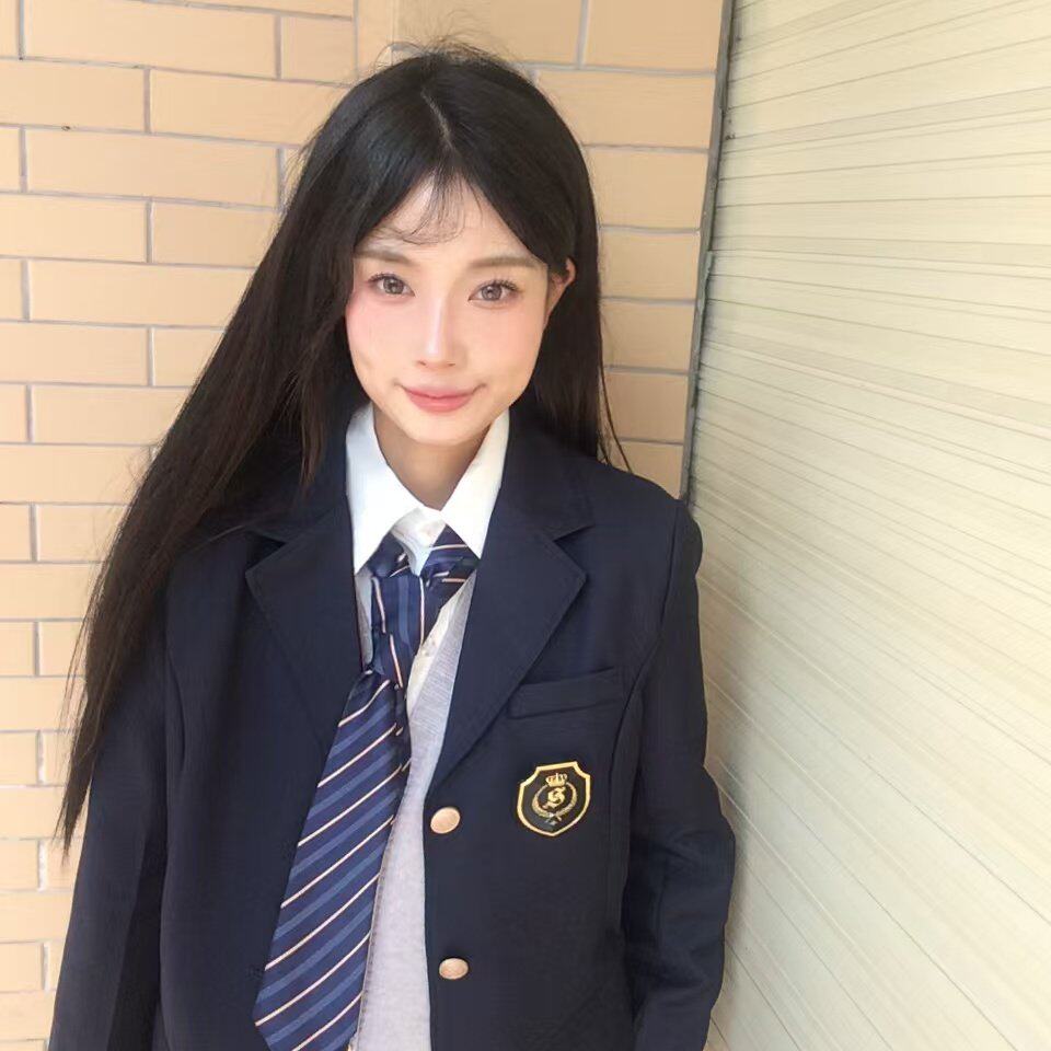 实拍JK制服裙西装外套校供感学院风长袖秋冬绀色jk西服套装女