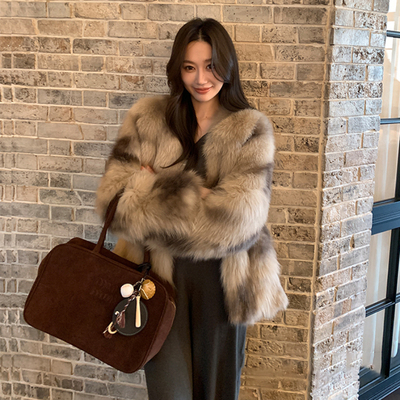 环保皮草 人间妲己  芬兰进口仿SAGA仿狐狸毛腹毛皮草中长款外套
